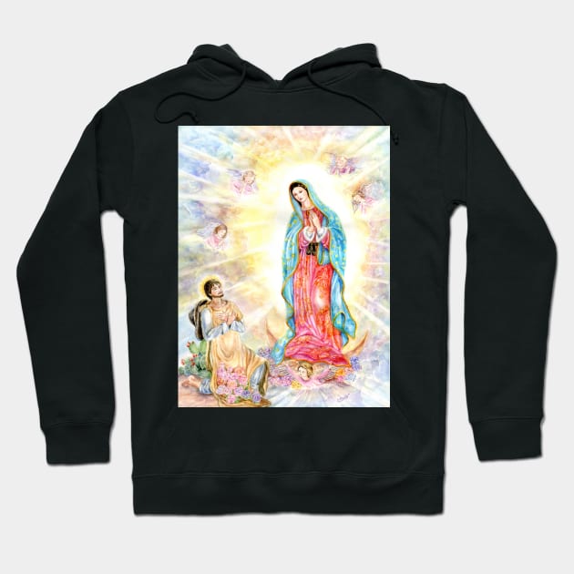 The Virgin of Guadalupe with St Juan Diego Hoodie by cristinahansen